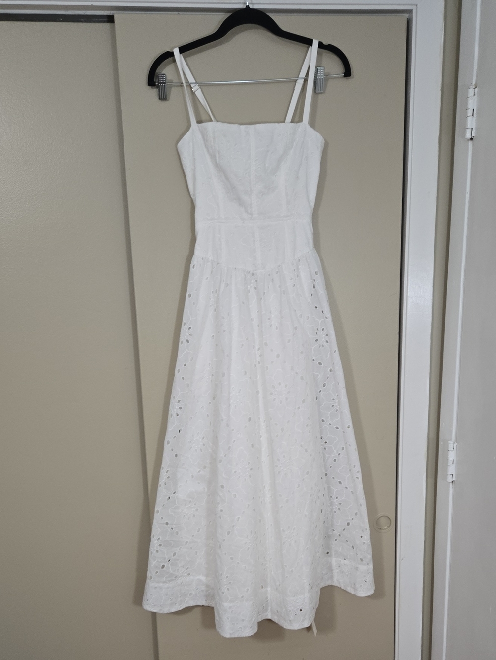 Reformation Katarin White Eyelet Midi Dress with Spaghetti Straps Size 0 NWT